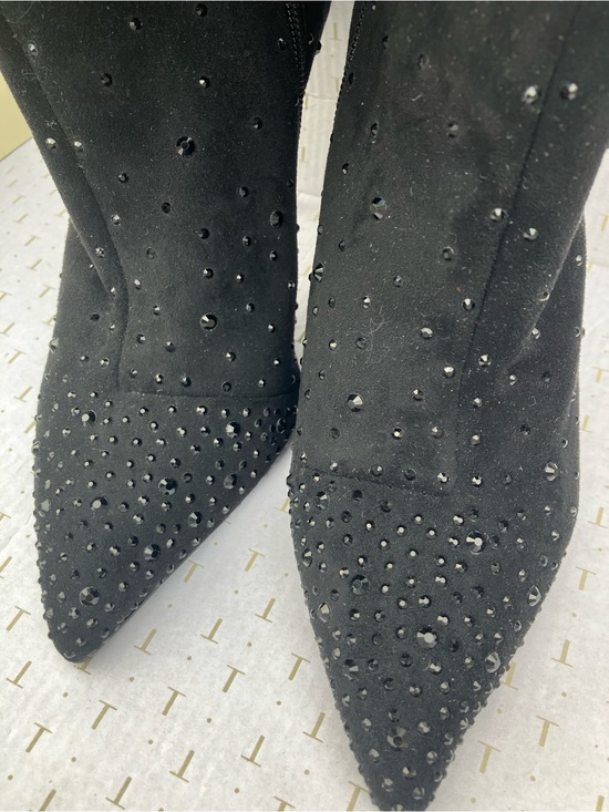 Thalia Sodi Shoes - Thalia Sodi Black Crystal-Studded Pointed Toe Heeled Boots